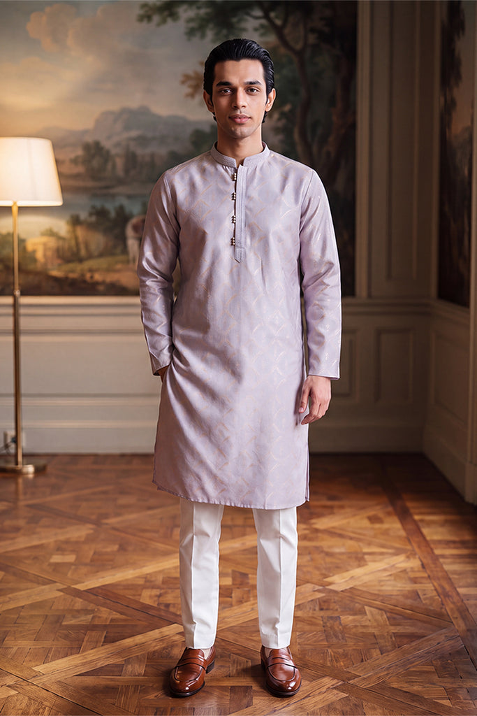 Blue Jacquard Geometric Embroidered Kurta With Trouser MKSET2553