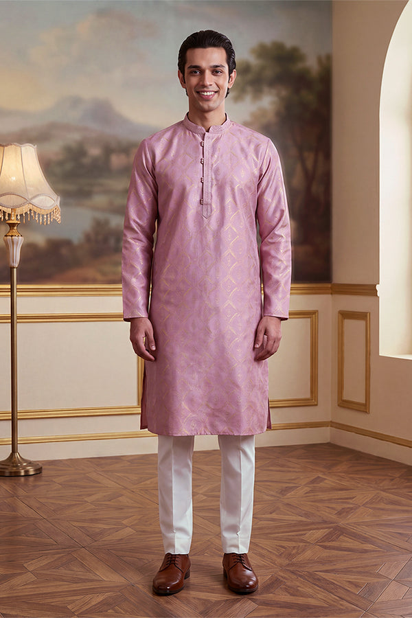 Pink Jacquard Geometric Embroidered Kurta With Trouser MKSET2568