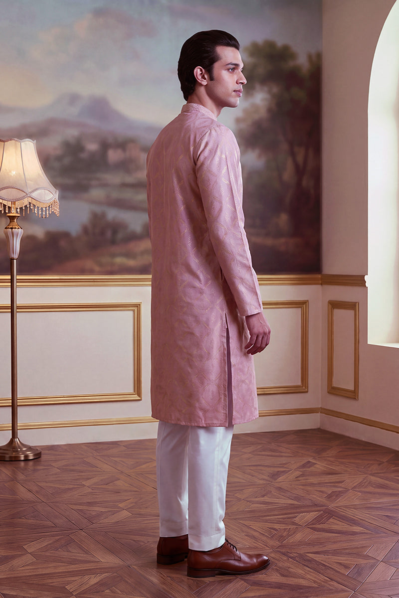 Pink Jacquard Geometric Embroidered Kurta MKU2568