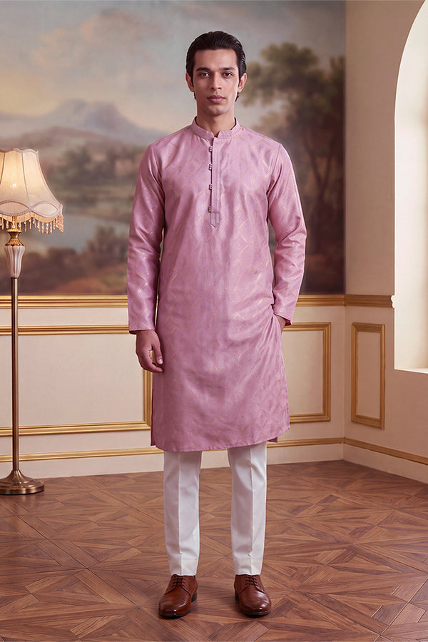 Pink Jacquard Geometric Embroidered Kurta MKU2568