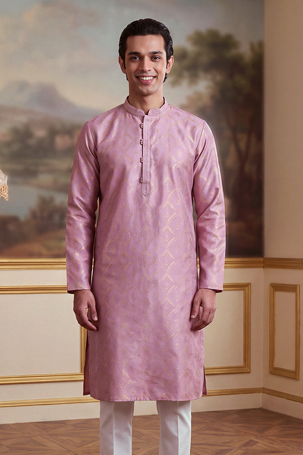 Pink Jacquard Geometric Embroidered Kurta MKU2568