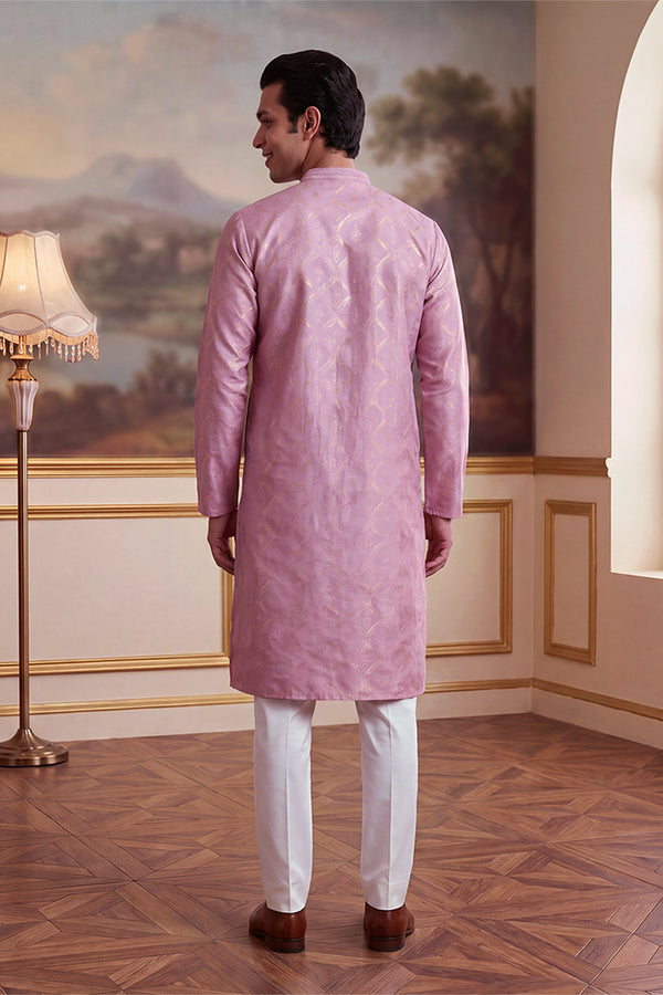 Pink Jacquard Geometric Embroidered Kurta MKU2568