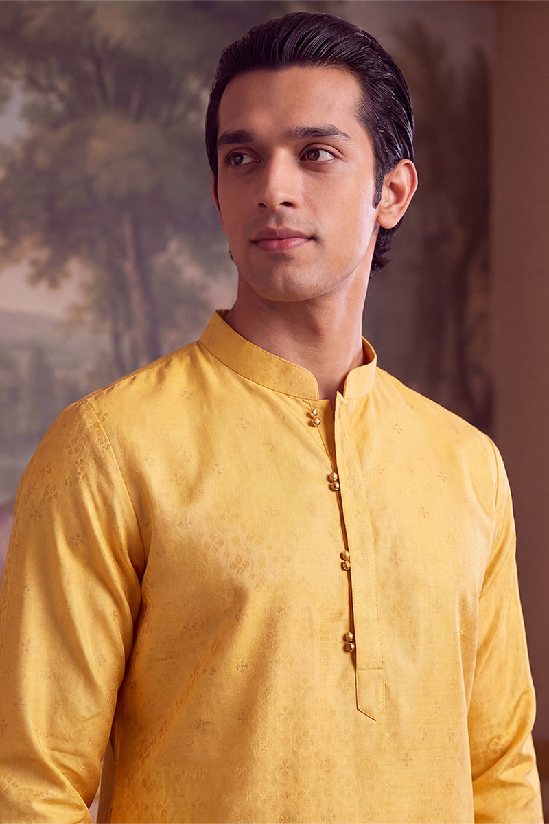 Yellow Jacquard Ethnic Motifs Woven Design Kurta With Trouser MKSET2640