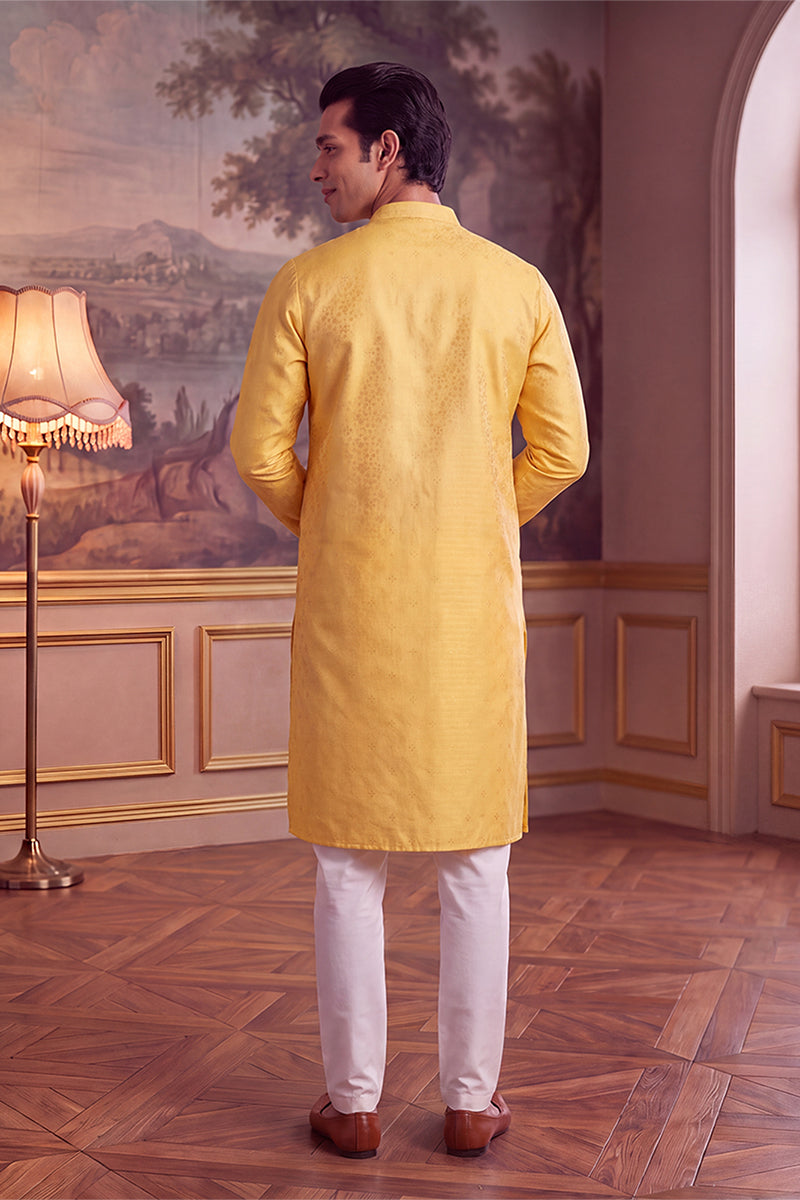 Yellow Jacquard Ethnic Motifs Woven Design Kurta MKU2640