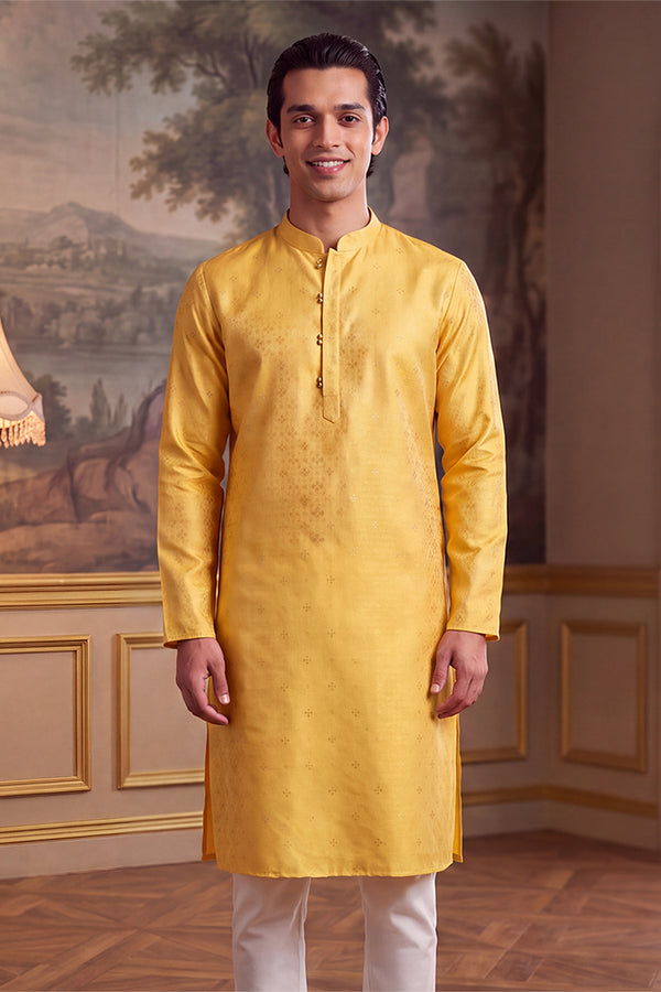 Yellow Jacquard Ethnic Motifs Woven Design Kurta With Trouser MKSET2640