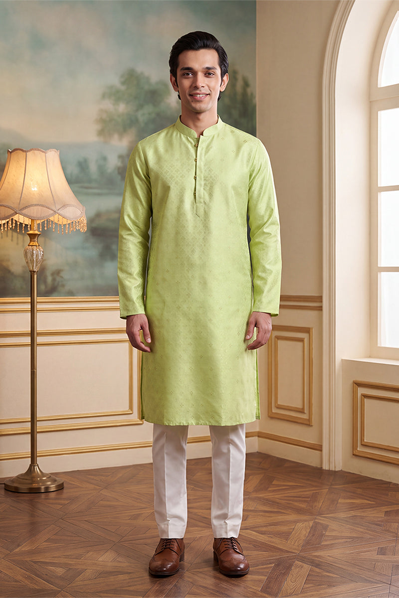 Green Jacquard Ethnic Motifs Woven Design Kurta MKU2641