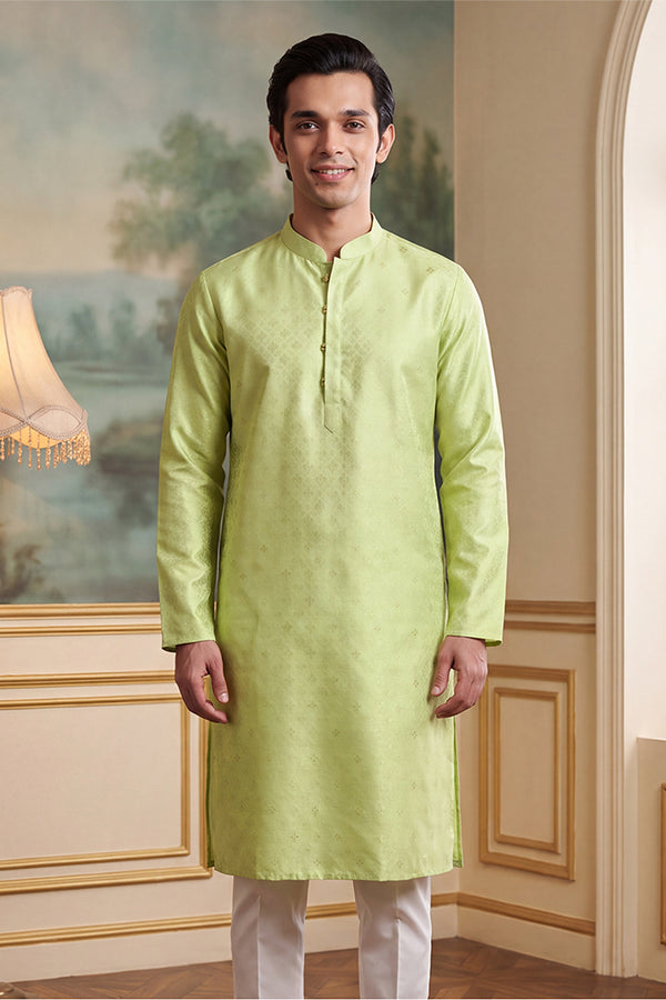 Green Jacquard Ethnic Motifs Woven Design Kurta MKU2641