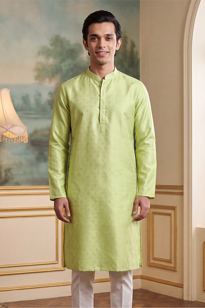 Green Jacquard Ethnic Motifs Woven Design Kurta With Trouser MKSET2641
