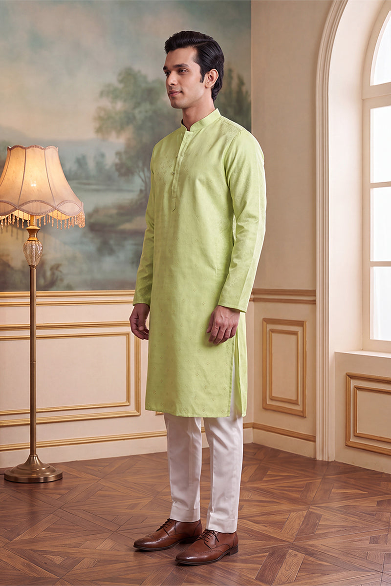 Green Jacquard Ethnic Motifs Woven Design Kurta MKU2641