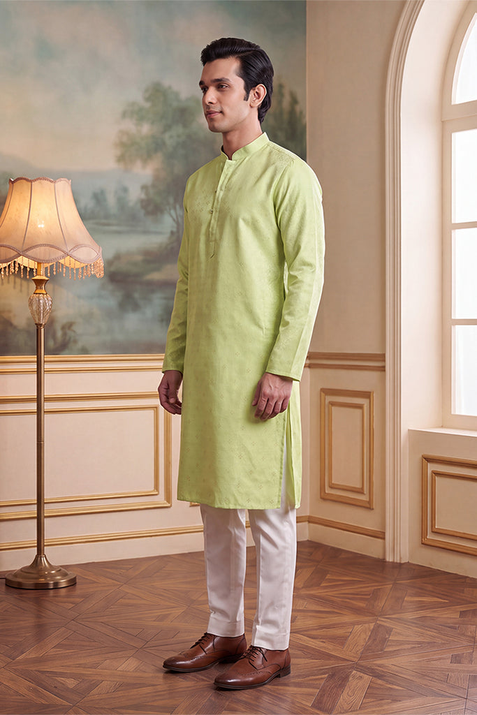 Green Jacquard Ethnic Motifs Woven Design Kurta MKU2641
