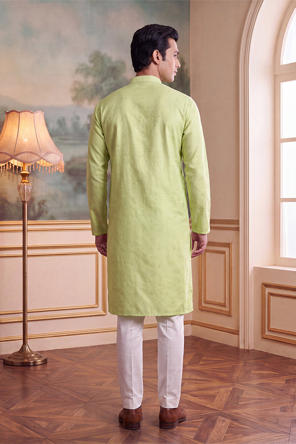 Green Jacquard Ethnic Motifs Woven Design Kurta With Trouser MKSET2641