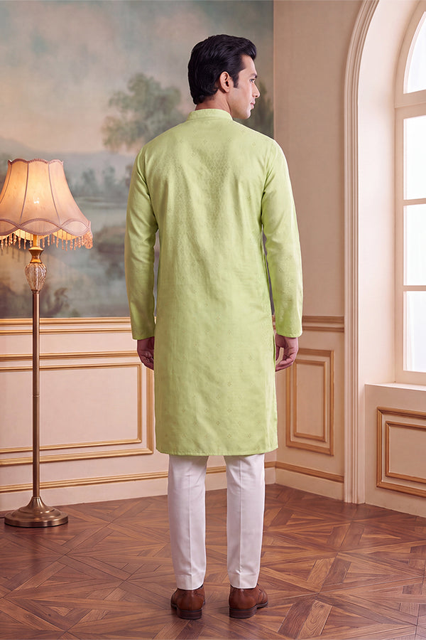 Green Jacquard Ethnic Motifs Woven Design Kurta MKU2641