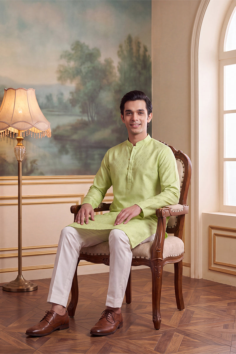 Green Jacquard Ethnic Motifs Woven Design Kurta With Trouser MKSET2641