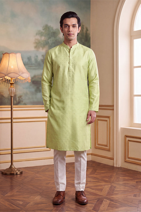 Green Jacquard Ethnic Motifs Woven Design Kurta MKU2641