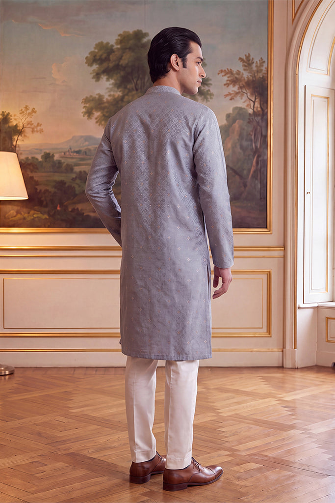 Grey Jacquard Ethnic Motifs Woven Design Kurta MKU2642
