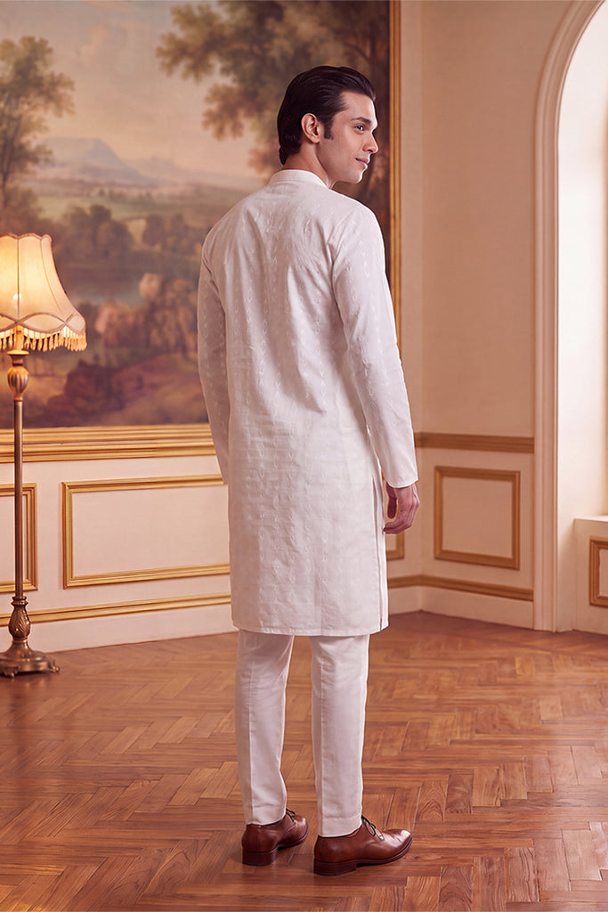 White Cotton Ethnic Motifs Woven Design Kurta MKU2705