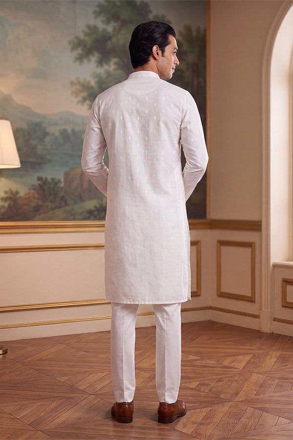 White Cotton Ethnic Motifs Woven Design Kurta MKU2707