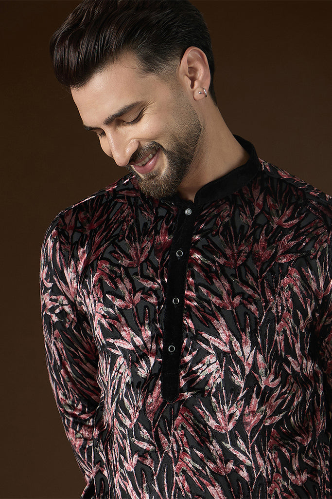 Black Velvet Ethnic Motifs Printed  Kurta With Trouser MKSET2722