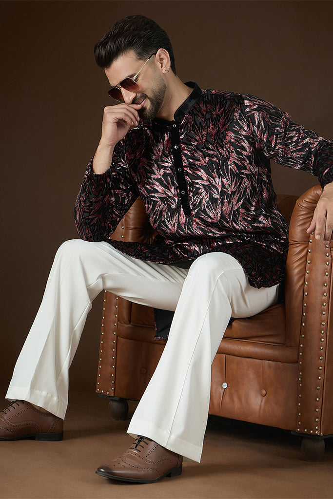 Black Velvet Ethnic Motifs Printed  Kurta With Trouser MKSET2722