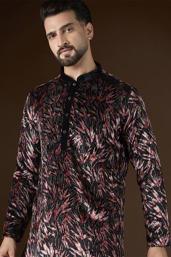 Black Velvet Ethnic Motifs Printed  Kurta With Trouser MKSET2722