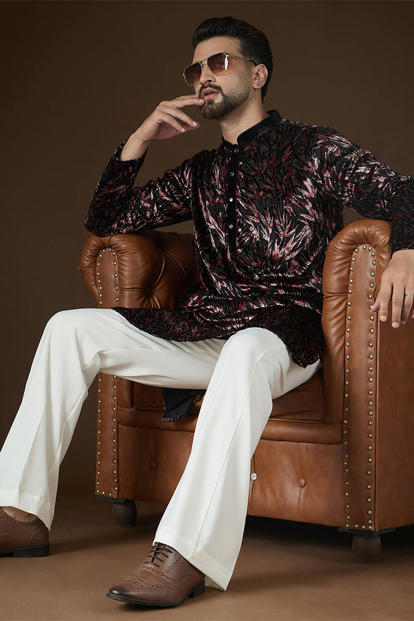 Black Velvet Ethnic Motifs Printed  Kurta MKU2722