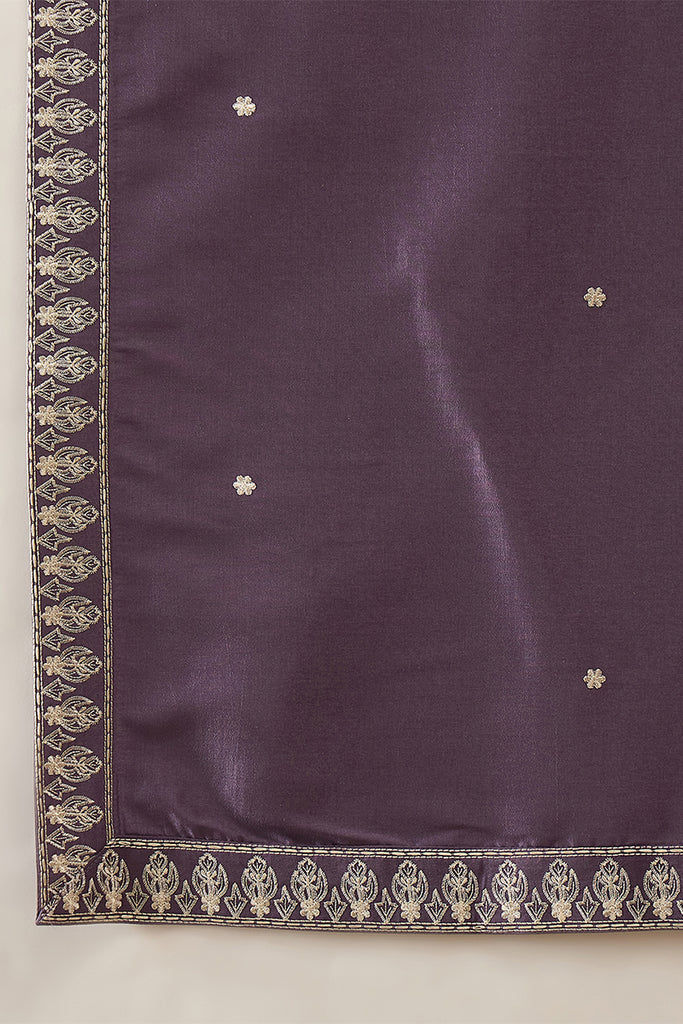 Lavender Silk Blend Solid Embroidered Kurta With Dupatta MKUD1009