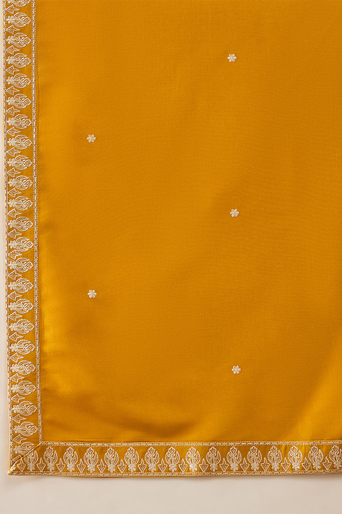 Yellow Silk Blend Solid Embroidered Kurta With Dupatta MKUD1010