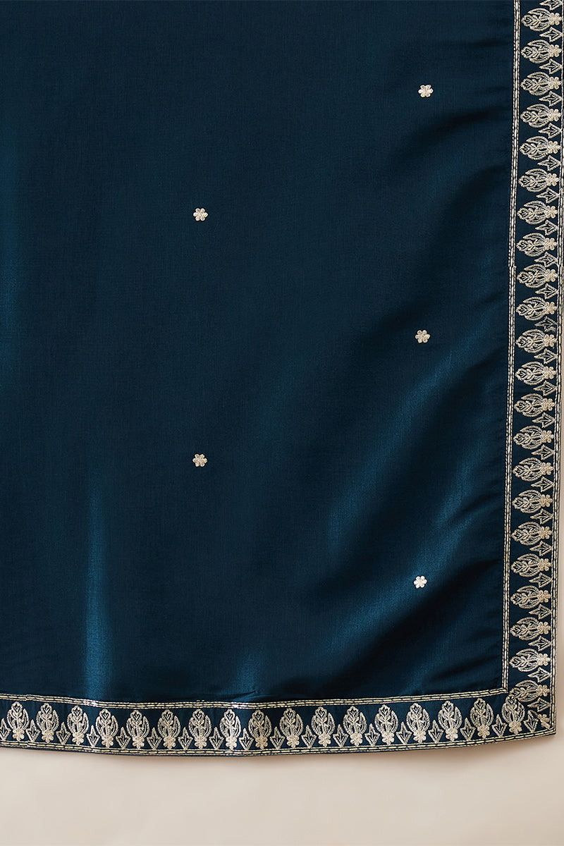 Blue Silk Blend Solid Embroidered Kurta With Dupatta MKUD1011