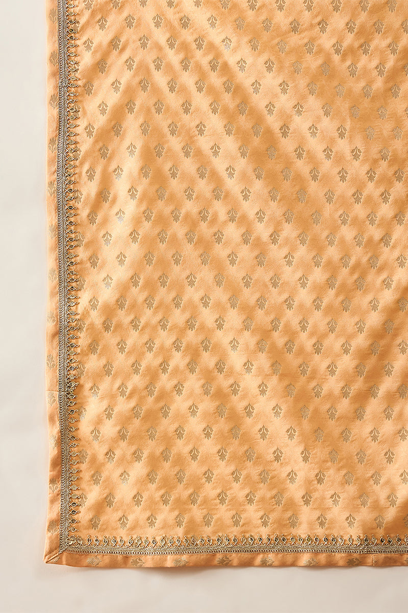 Peach Jacquard Woven Design Floral Straight Kurta Sets MKPD1017