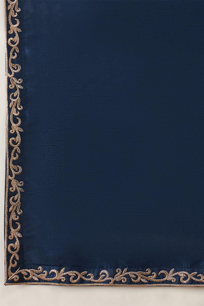 Blue Silk Blend Solid Embroidered Kurta With Dupatta MKUD1020