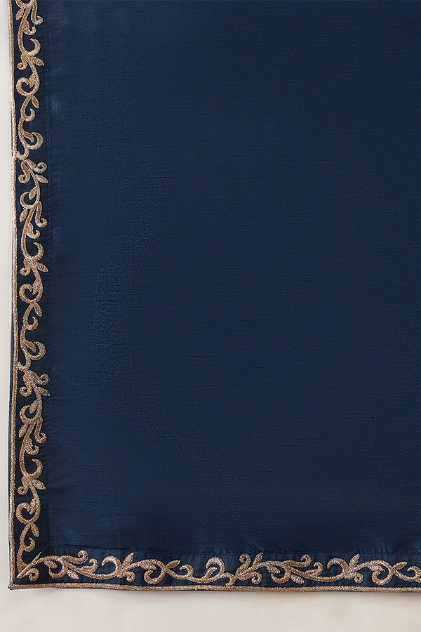 Blue Silk Blend Solid Embroidered Kurta With Dupatta MKUD1020