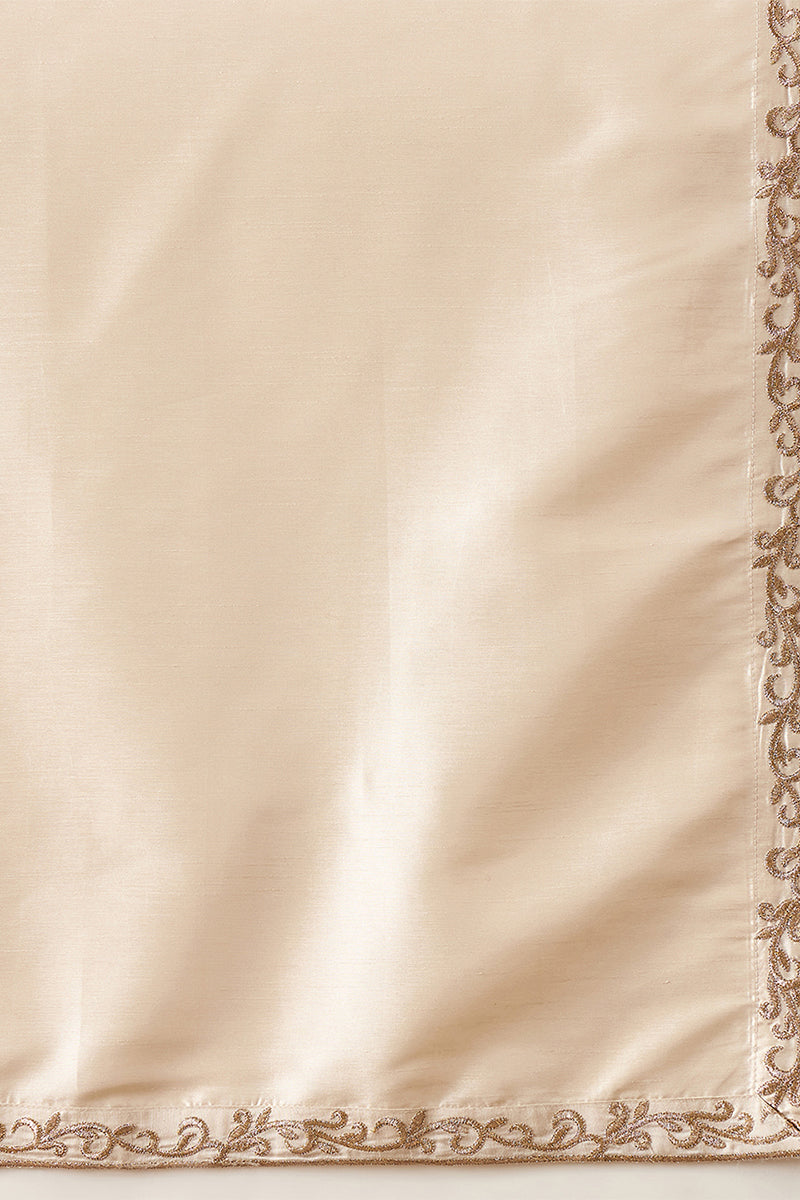 Off White Silk Blend Solid Embroidered Kurta With Dupatta MKUD1021