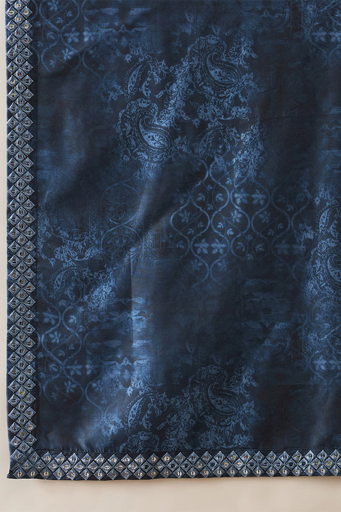 Blue Silk Blend Ethnic Motifs Printed Mirror Work Kurta With Trouser & Dupatta MKPD1032