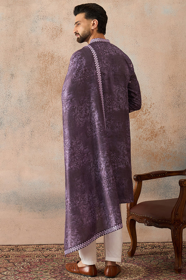 Purple Silk Blend Ethnic Motifs Printed Mirror Work Kurta With Dupatta MKUD1033