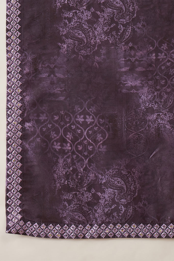 Purple Silk Blend Ethnic Motifs Printed Mirror Work Kurta With Dupatta MKUD1033