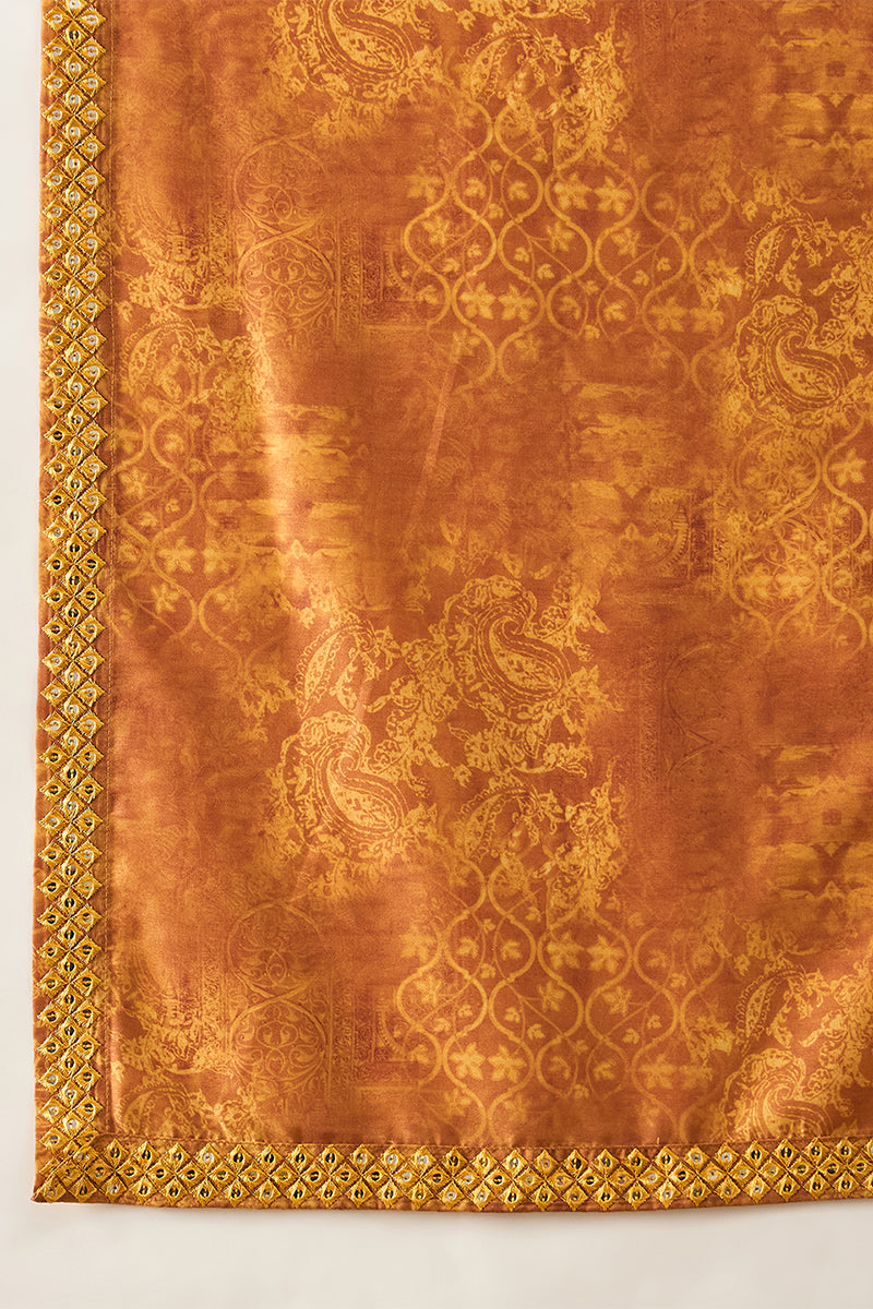 Mustard Silk Blend Ethnic Motifs Printed Mirror Work Kurta With Dupatta MKUD1034