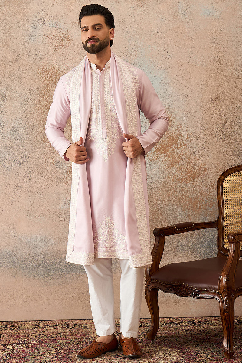Lavender Silk Blend Solid Embroidered Kurta Trouser With Dupatta MKPD1038