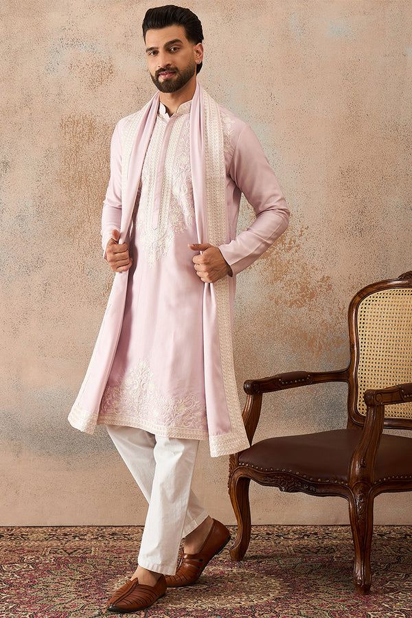 Lavender Silk Blend Solid Embroidered Kurta Trouser With Dupatta MKPD1038