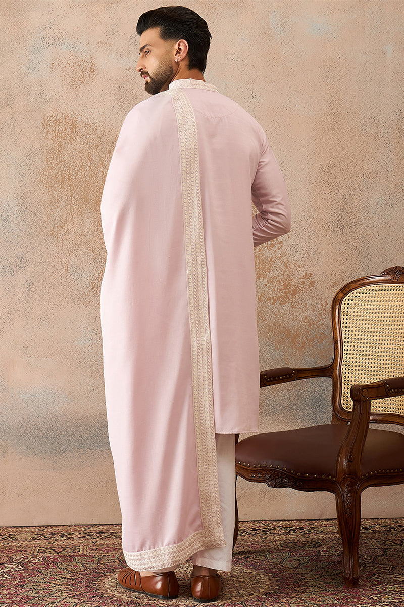 Lavender Silk Blend Solid Embroidered Kurta Trouser With Dupatta MKPD1038