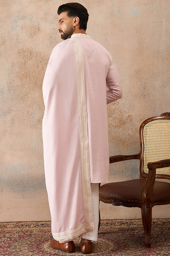 Lavender Silk Blend Solid Embroidered Kurta Trouser With Dupatta MKPD1038