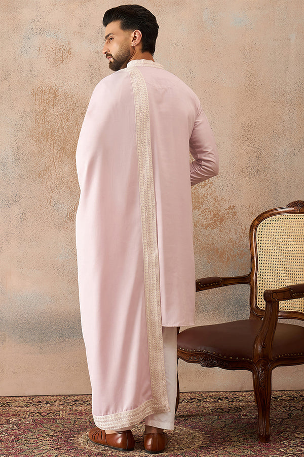 Lavender Silk Blend Solid Embroidered Kurta Trouser With Dupatta MKPD1038