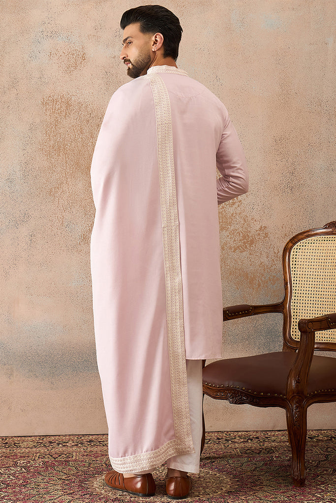Lavender Silk Blend Solid Embroidered Kurta With Dupatta MKUD1038