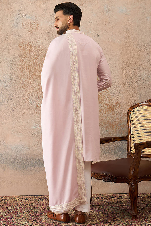 Lavender Silk Blend Solid Embroidered Kurta With Dupatta MKUD1038
