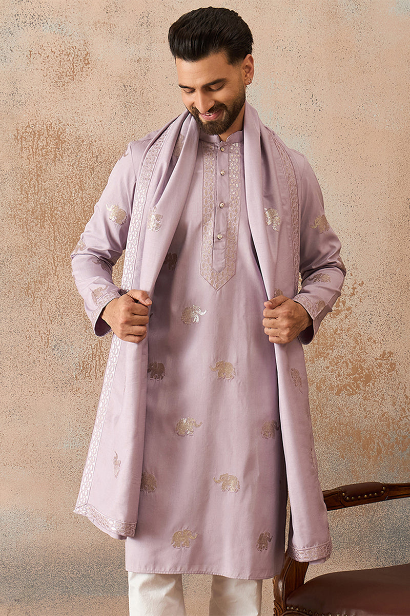 Lavender Silk Blend Solid Embroidered Kurta and Trouser With Dupatta MKPD1050