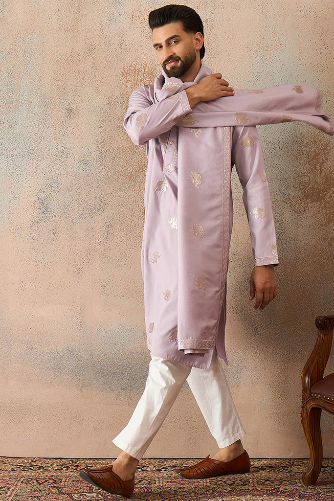 Lavender Silk Blend Solid Embroidered Kurta and Trouser With Dupatta MKPD1050