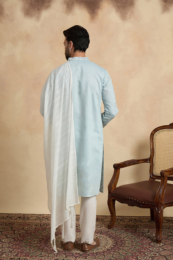 Blue Silk Blend Solid Embroidered Straight Kurta Sets MKPD1785