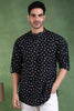 Ethnic Bay Black Cotton Bandhani Printed Straight Short Kurta For Men MSKU1001BLK