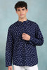 Ethnic Bay Blue Cotton Bandhani Printed Straight Short Kurta For Men MSKU1001BLU