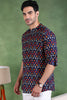 Ethnic Bay Blue Cotton Geometric Printed Straight Short Kurta For Men MSKU1002BLU