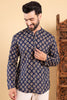 Ethnic Bay Blue Cotton Floral Printed Straight Short Kurta For Men MSKU1005BLU